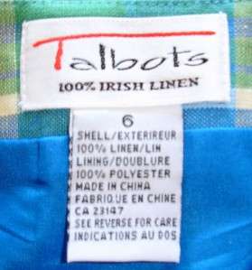 TALBOTS BLUE PLAID 100% IRISH LINEN SHORT SKIRT   6  