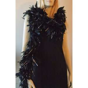 Feather Boa Black with Silver Mardi Gras Masquerade Halloween Costume 