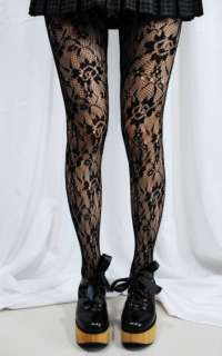 T11 FRENCH GOTHIC LACE Black Stockings Tights Pantyhose  