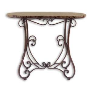   35 Inch Ava Table Rust Brown Table Legs w/Brown & White Marble Top