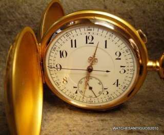 VINTAGE MINUTE REPEATER CHRONOGRAPH POCKET WATCH 18K SOLID GOLD HORSE 