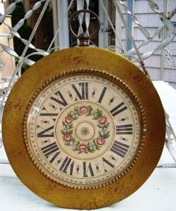 Vntg Shabby Floral Gilt CLOCK FACE Plaque Wall Hanging  