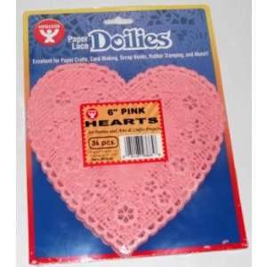  6 Pink Hearts Paper Lace Doilies   36 pcs Case Pack 36 