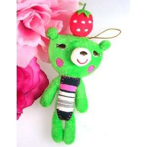 Cute Plush Green Bear Strawberry Doll Cell Phone Strap