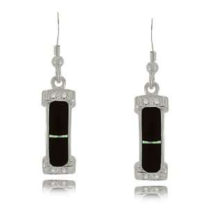  Black Onyx Earrings w/ Opal in Sterling Silver Dangles 