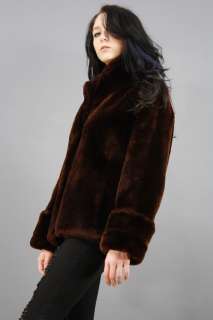   Mahogany SHEARED BEAVER or MOUTON Fur Swing Coat Jacket SOFT S  