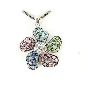   Filigree Crystal Petunia Flower Floral Cute Pendant Necklace: Jewelry