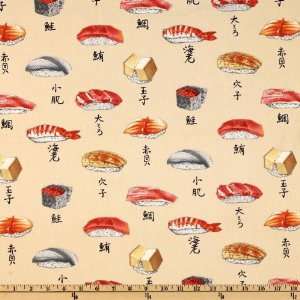  44 Wide Indochine Nigiri Sushi Cream Fabric By The Yard 