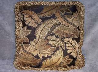 Black and Gold Leaf Brocade Throw Pillow  