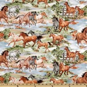   Cattle Call Horses Tan/Green Fabric By The Yard Arts, Crafts & Sewing