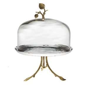    Leaf Design Footed Cake Plate with Glass Dome: Home & Kitchen