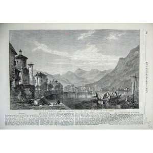  1865 View Lugano Italy Canton Tessin River Mountains
