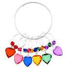 Jewel Heart Wine Glass Charms 6 pc Set Beads Silver Gift Party Holiday 