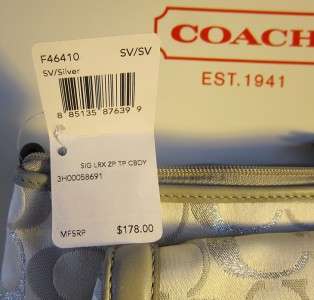 NWT $178 authentic Coach F46410 Signature Lurex crossbody zip top Gray 