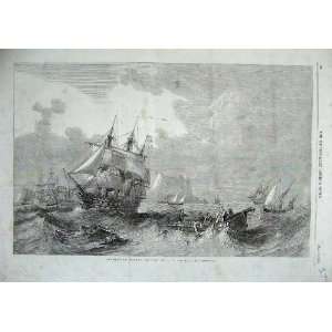  1857 Sailing Ships Stormy Sea Men Boat Carmichael Print 