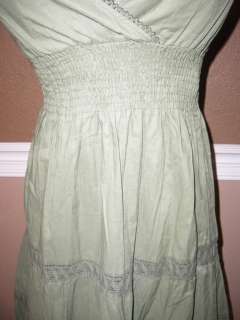 Speed Control Cotton Olive Green Lace Smocked Sun Dress  