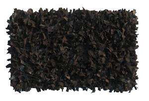 BLACK Leather STRIPS Handmade shag RUG 23 x 33  
