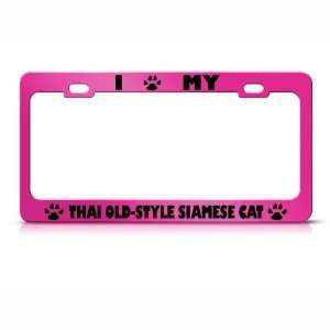  Thai/ Old Style Siamese Cat Pink Metal License Plate Frame 