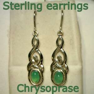 Green Chrysoprase Cabochons Handmade Sterling Silver Celtic Knot 