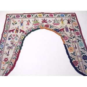   Rare Hand Embroidered Window Door Topper Valance Gate