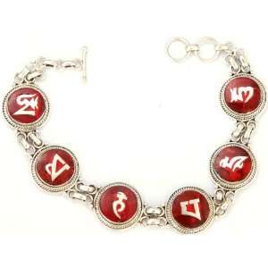  Om Mani Padma Hum Inlay Bracelet   Sterling Silver 