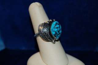   NATIVE AMERICAN STERLING SILVER & TURQUOISE NUGGET RING 7 (T36)  