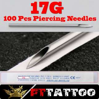 100 Lot Sterile Body Piercing Needles: 17G Gauge  