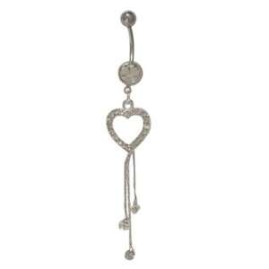  Dangler Heart Belly Button Ring with Cz Jewels: Jewelry