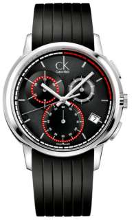Calvin Klein Chronograph Black Dial Red Accent Mens Watch K1V27704 