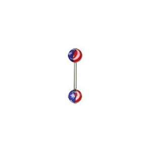 14g Barbell w/ patriotic American Flag Ball on surgical steel bar in 