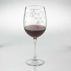 Etched Snowflake Stemmed Wine Glasses  Set of 2:  Kitchen 