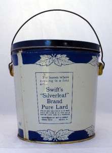 Vintage 4 Lb SWIFTS Silverleaf Brand Lard Tin w/ Handle  