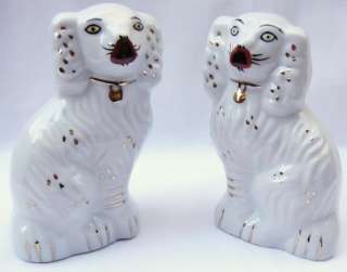 Pair of White & Gold Staffordshire Style Spaniel Dogs  