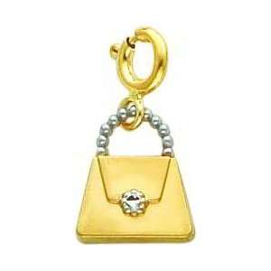  14K Two Tone Gold Diamond Cut Purse Charm Jewelry