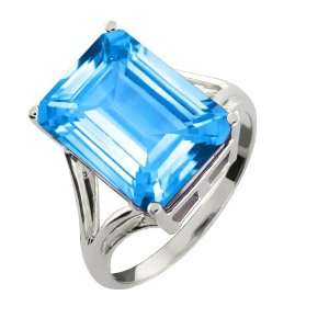  9.70 Ct Octagon Swiss Blue Topaz Argentium Silver Ring 