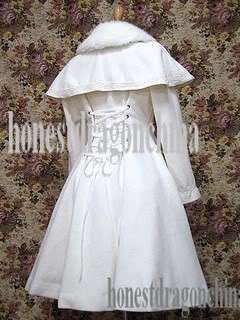 Gothic Lolita cashmere wool Coat white Cape Handmade002  
