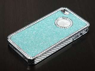 Light Blue Glitter Sparkle Diamond Bling Case Cover For iPhone 4 4S 