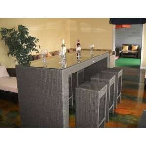  7pcs Rattan Table Bar with glass top: Office Products