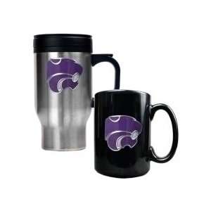  Kansas State Wildcats Logo Travel Mug and Ceramic Mug Set 