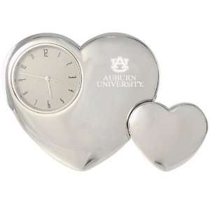    Auburn Tigers Silver Tone Double Heart Clock