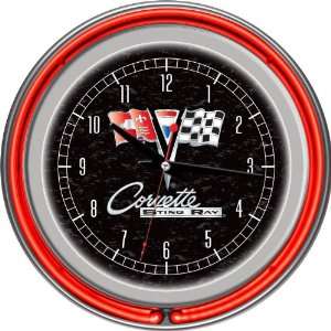  Corvette C2 Black Chrome Double Ring Neon Clock 