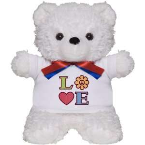  Bear White LOVE with Sunflower Peace Symbol and Heart 