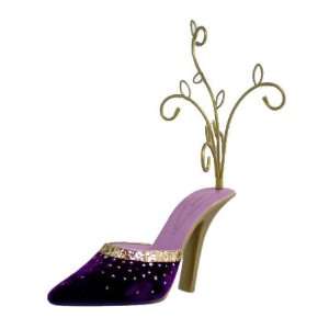  Sparkling Velvet High Heel Shoe Jewelry Holder Purple 