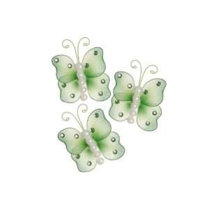  3 pearl butterfly decoration   set of 3   green