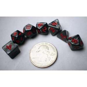  Miniature Dice: Charcoal/Red Pearlized Polyhedral 7 Die 