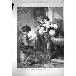  1869 The Letter Young Man Reading Girls Antique Print 