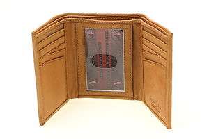Mens Trifold Wallet Genuine Leather Top Grain Tan  