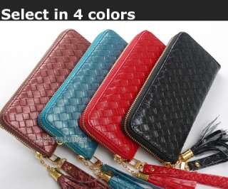 pcs in 4 Lady Weave Checker Tassel Zipper Long Wallet Purse 