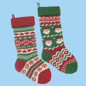  KNITTED CHRISTMAS PATTERN STOCKING SET OF 2