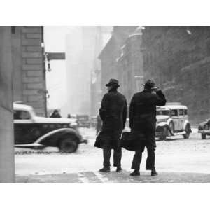  Two Men Walking on City Street in Snow Storm Photographic 